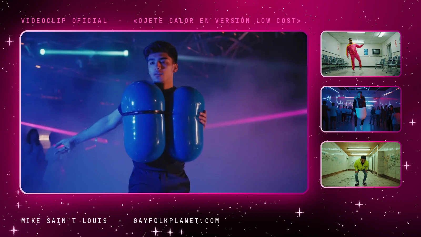 Fotogramas del videoclip oficial de «Ojete Calor En Versión Low Cost», de Mike Sain't Louis