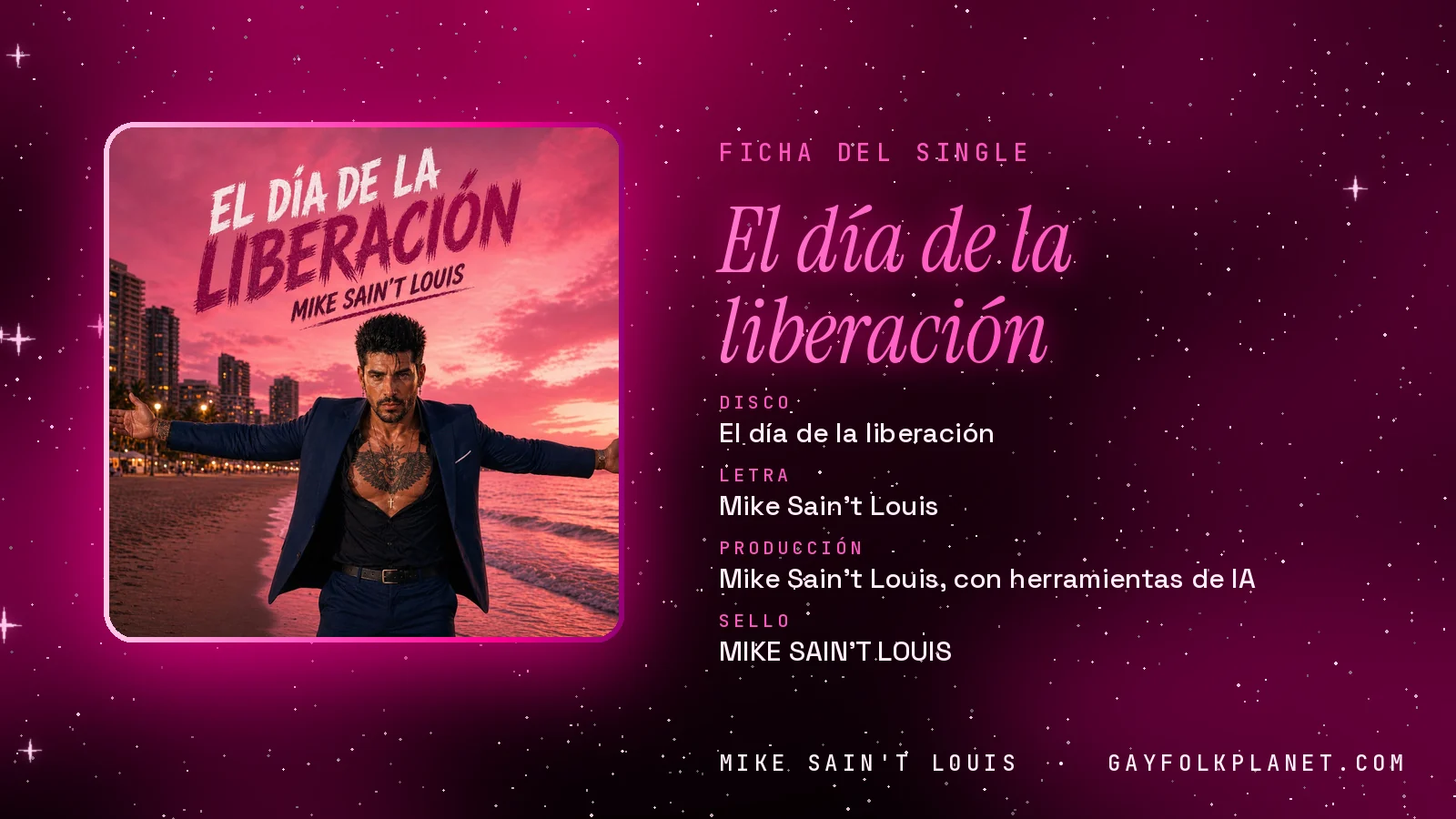 Ficha de la canción «El día de la liberación» con su carátula: disco «El día de la liberación», letra y producción de Mike Sain't Louis