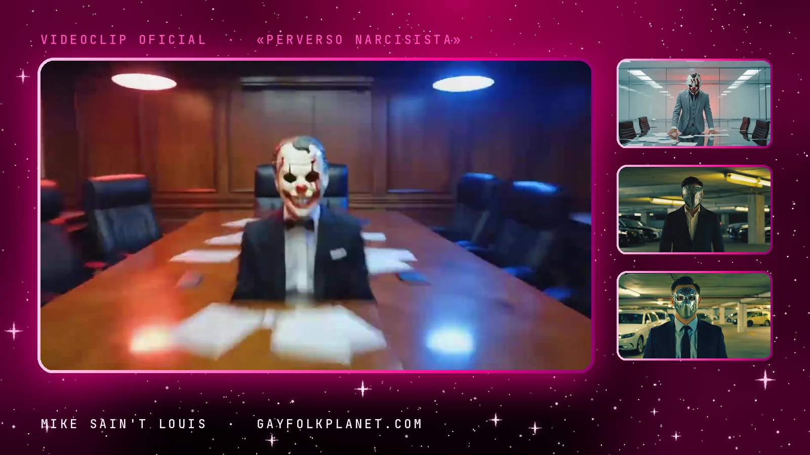 Fotogramas del videoclip oficial de «Perverso narcisista», de Mike Sain't Louis