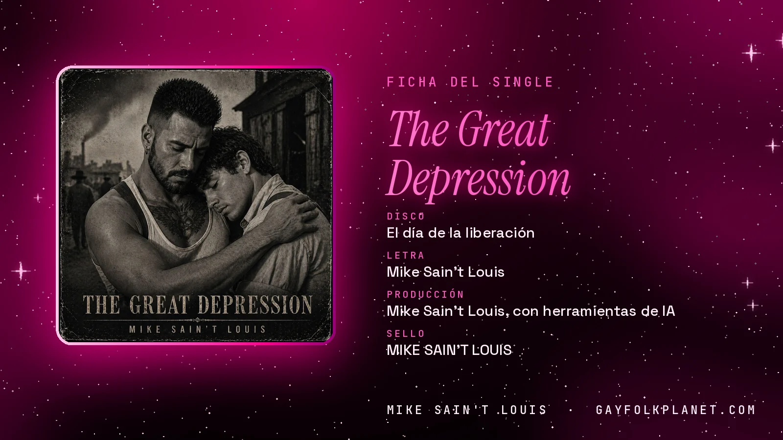 Ficha de la canción «The Great Depression» con su carátula: disco «El día de la liberación», letra y producción de Mike Sain't Louis