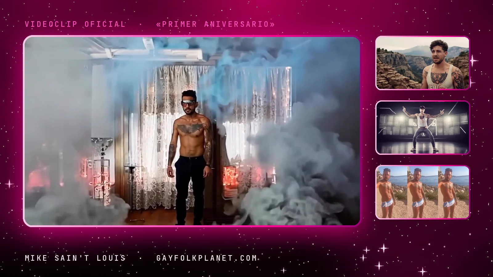 Fotogramas del videoclip oficial de «Primer aniversario», de Mike Sain't Louis