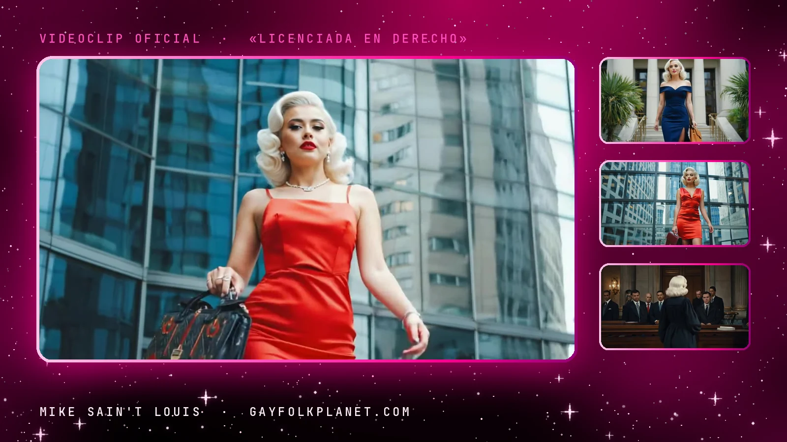 Fotogramas del videoclip oficial de «Licenciada en derecho», de Mike Sain't Louis