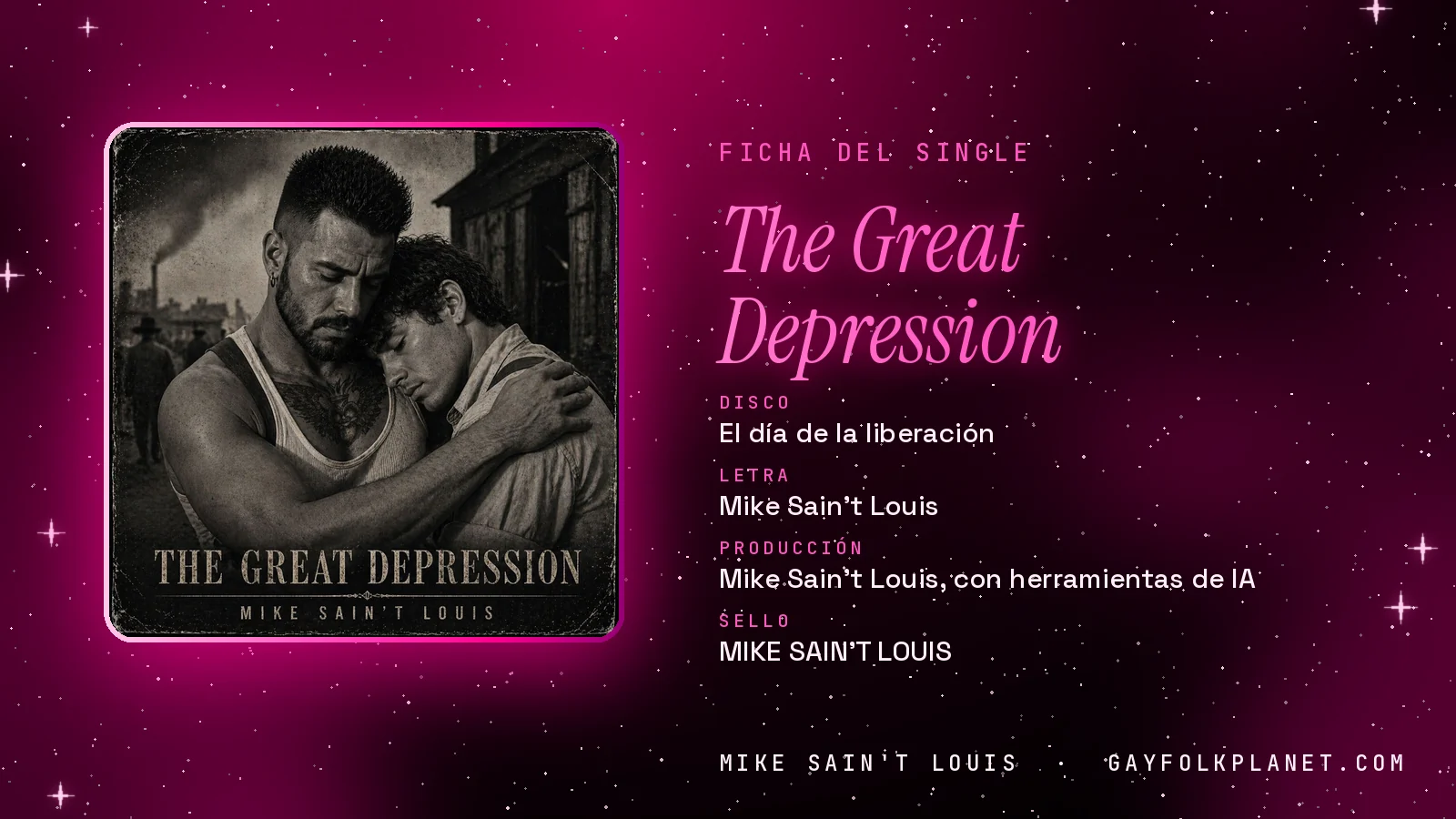 Ficha de la canción «The Great Depression» con su carátula: disco «El día de la liberación», letra y producción de Mike Sain't Louis