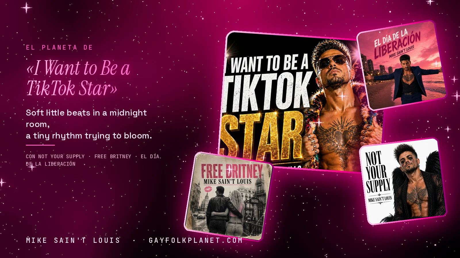 Collage con un detalle de la carátula de «I Want to Be a TikTok Star» y las carátulas de «Not Your Supply», «Free Britney», «El día de la liberación»
