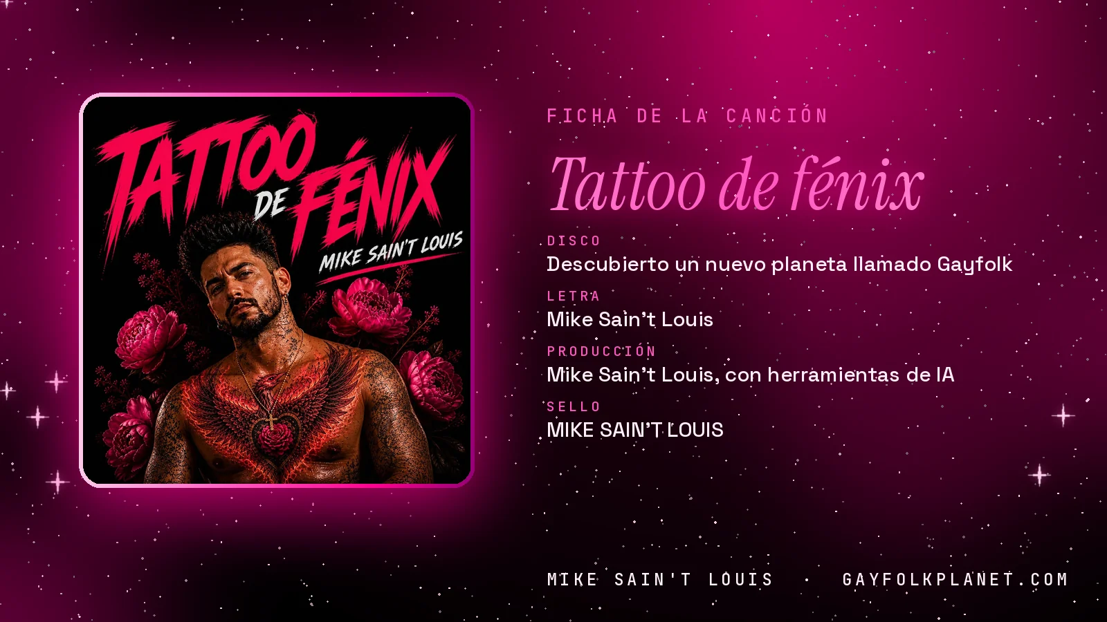 Tarjeta de «Tattoo de fénix» en el primer disco: letra, composición y producción de Mike Sain't Louis, con su carátula