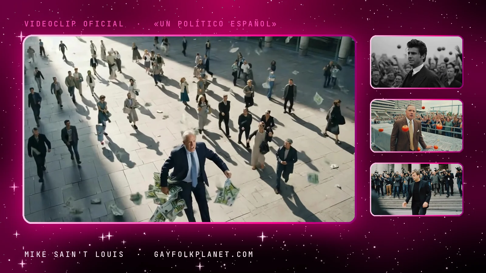 Fotogramas del videoclip oficial de «UN político español», de Mike Sain't Louis