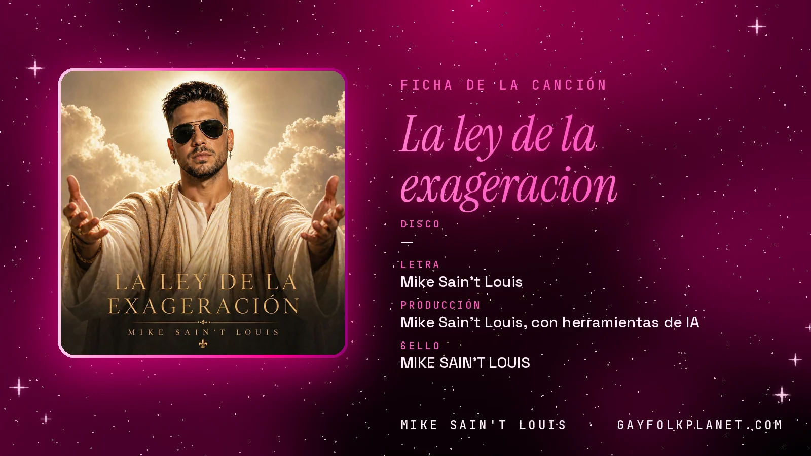 Ficha de la canción «La ley de la exageracion» con su carátula: letra y producción de Mike Sain't Louis