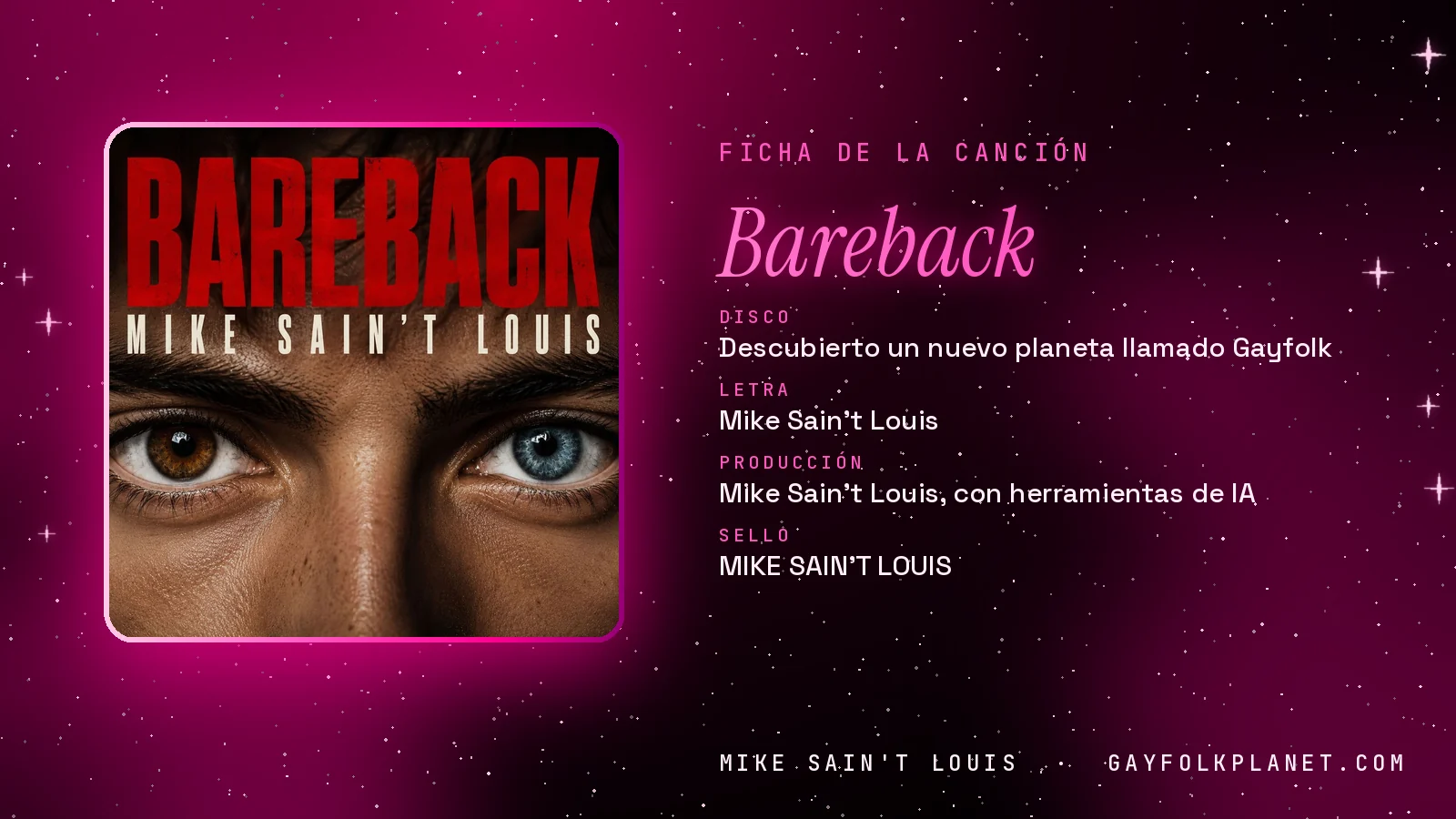 Tarjeta de «Bareback» en el primer volumen GAYFOLK: letra, composición y producción de Mike Sain't Louis