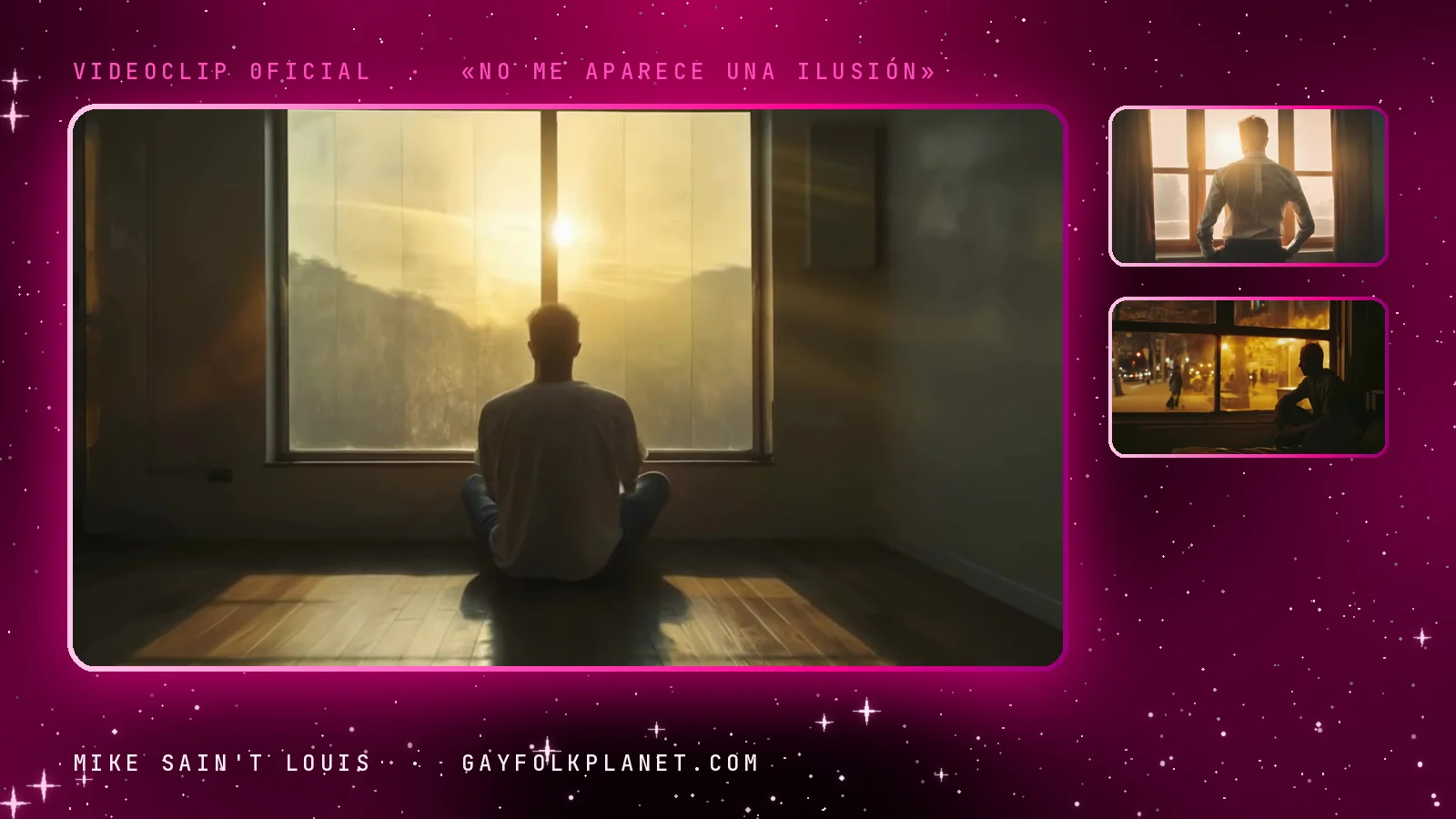 Más fotogramas de «No me aparece una ilusión»: una figura sentada de espaldas ante un ventanal por el que entra el amanecer, otra de pie a contraluz y una silueta junto a una ventana con las luces de la calle