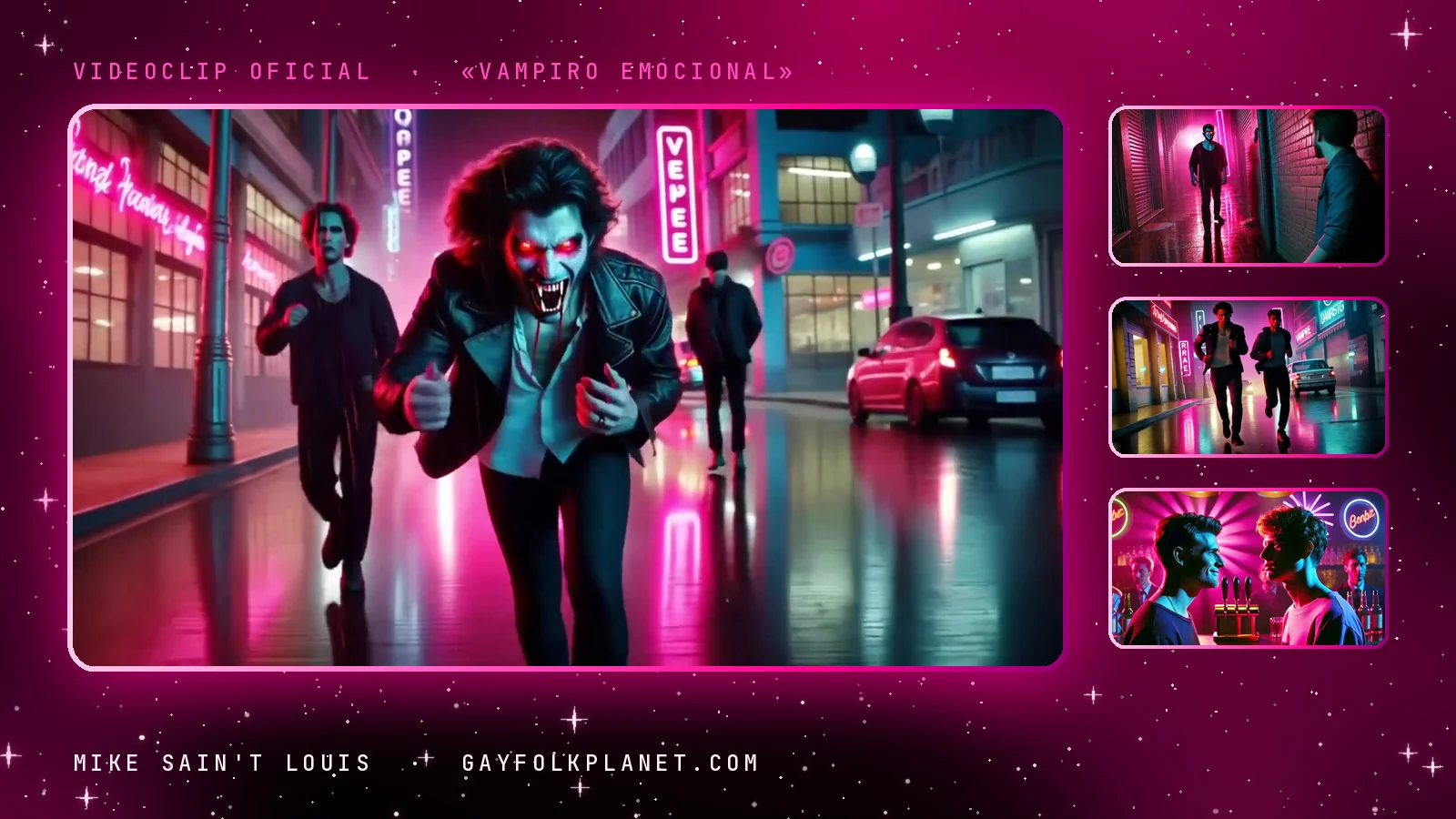 Fotogramas del videoclip oficial de «Vampiro emocional», de Mike Sain't Louis