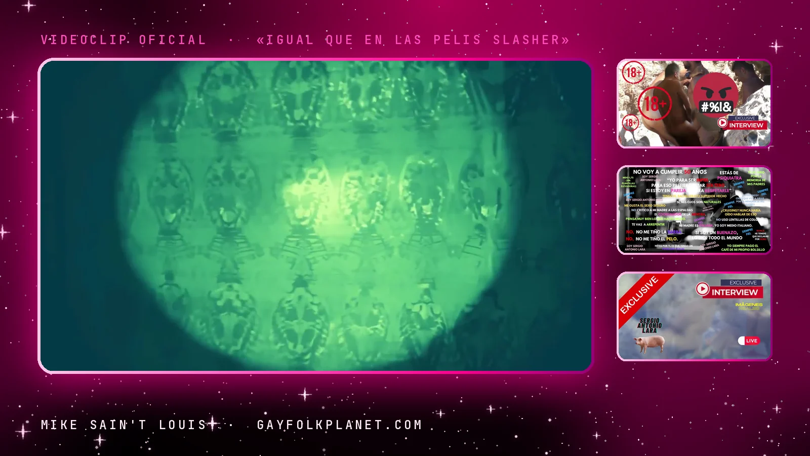 Fotogramas del videoclip oficial de «Igual que en las pelis slasher», de Mike Sain't Louis