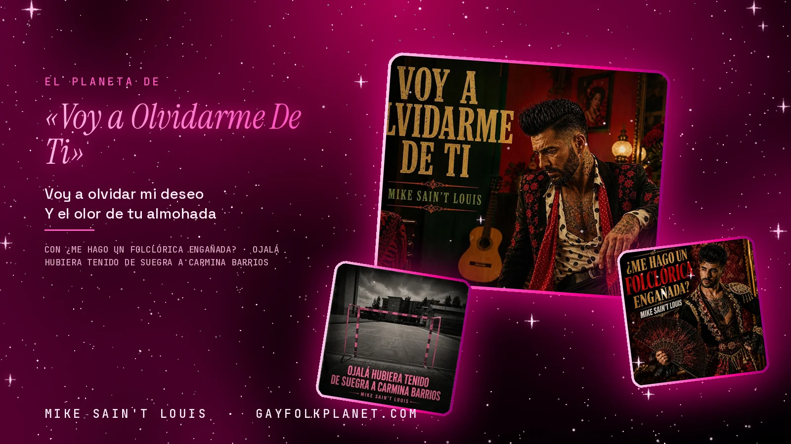Collage con un detalle de la carátula de «Voy a Olvidarme De Ti» y las carátulas de «¿Me hago un folclórica engañada?», «Ojalá hubiera tenido de suegra a Carmina Barrios»