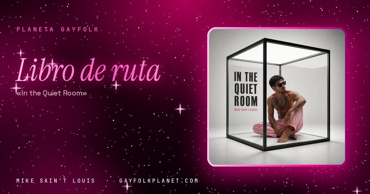 Portada de «In the Quiet Room», canción de Mike Sain't Louis: en una sala completamente blanca, Mike está sentado en el suelo dentro de un cubo de cristal con aristas negras, con pantalón rosa, gafas de sol y el torso tatuado, las piernas recogidas y la mirada hacia un lado; el título flota en letras negras sobre el cristal