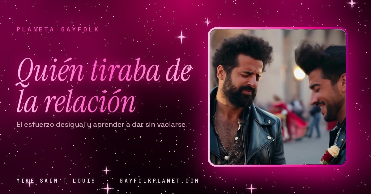 Fotograma del videoclip de «El impostor», de Mike Sain't Louis: dos hombres con chaqueta de cuero en una calle iluminada; uno llora con los ojos cerrados mientras el otro sonríe a su lado