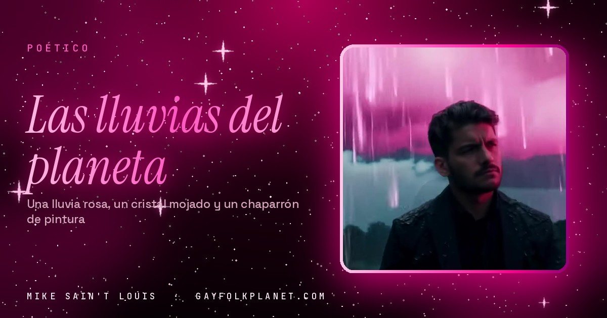 Fotograma de «El segundo exacto»: un hombre con chaqueta oscura de pie bajo una lluvia de rayas rosas, con un cielo de tormenta morado detrás