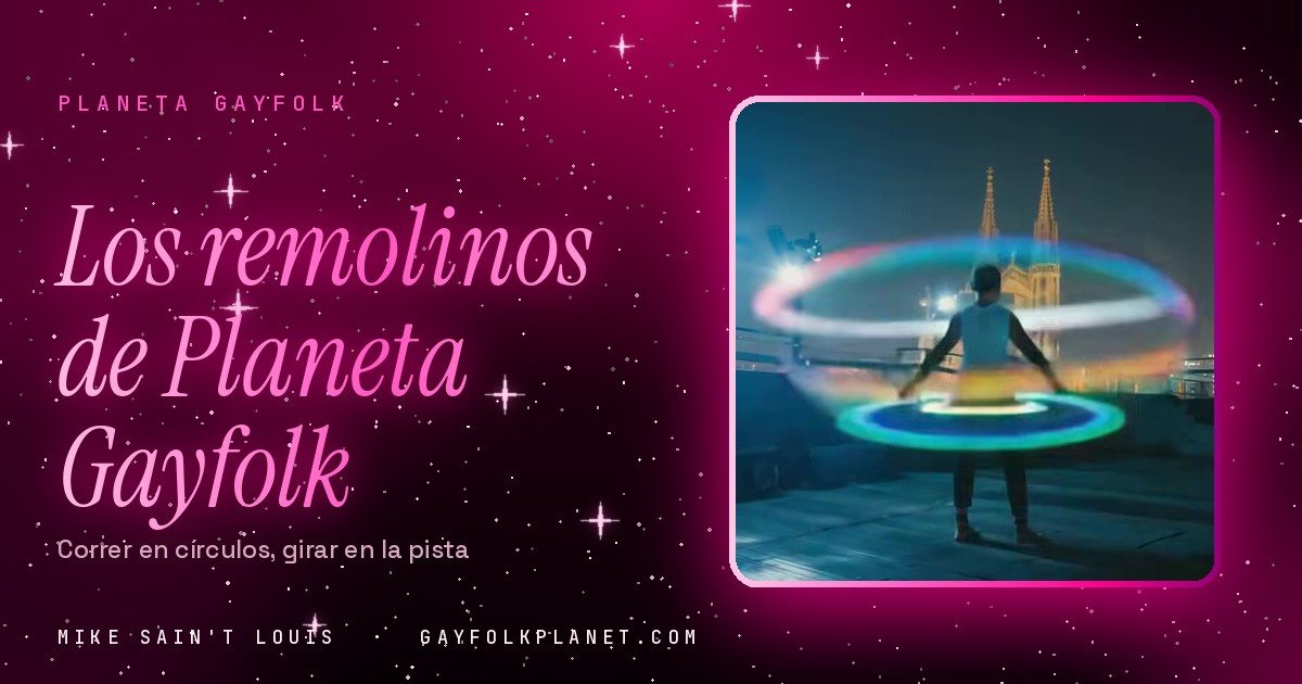 Fotograma de «Barcelona»: una figura de espaldas en una azotea de noche hace girar dos aros de luz de colores alrededor de su cuerpo, con agujas góticas iluminadas al fondo