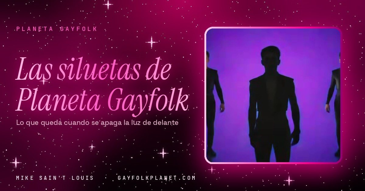 Fotograma de «No Contact»: tres siluetas humanas completamente negras, de pie y con los brazos caídos, recortadas sobre un fondo violeta iluminado desde detrás