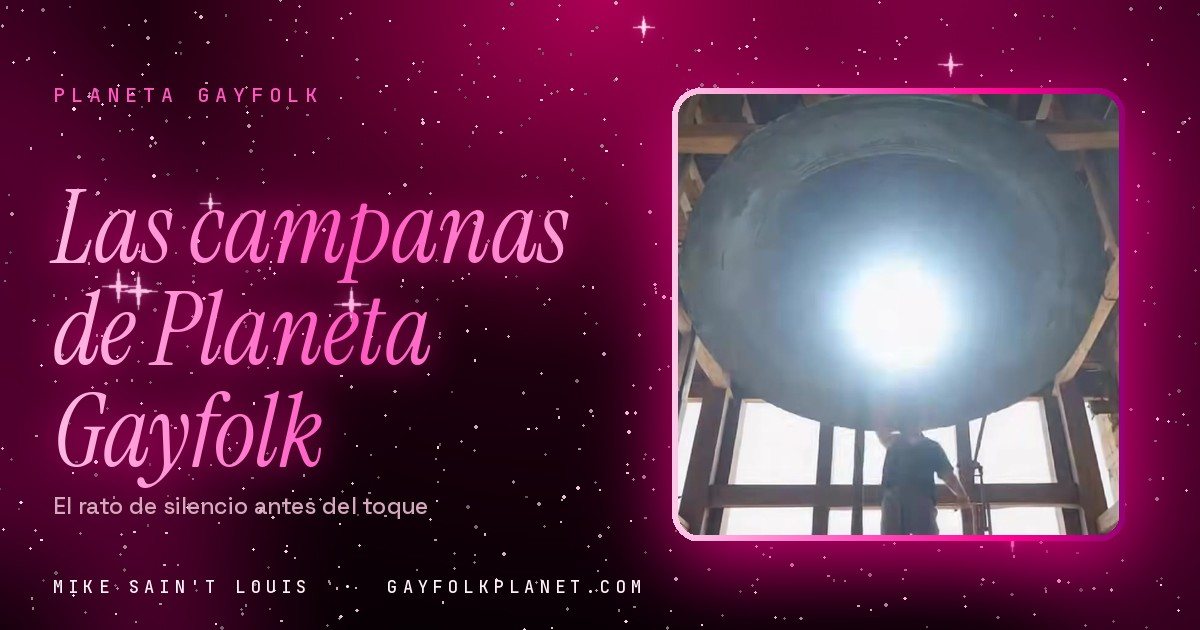 Fotograma de «Before the Bells»: el interior de un campanario de madera visto desde abajo, con una campana enorme de bronce y un fogonazo de luz blanca que entra por detrás